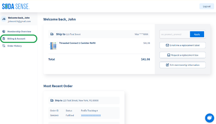 Billing and account homepage